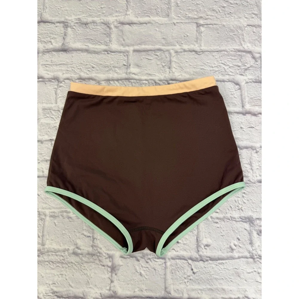 It's Now Cool High Waisted Bikini Bottoms Brown Peach Mint Green Size M Retro